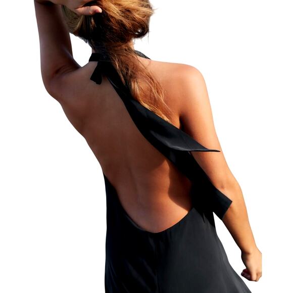 Zara Women's XSmall Black Halter V-Neck Top Open Back Sleeveless Midi Dress - Picture 3 of 9